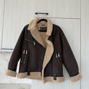 Zara Brown and Cream Shearling Jacket